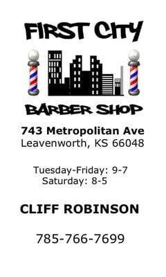 Cliff Robinson, barber, cell - 785-766-7699