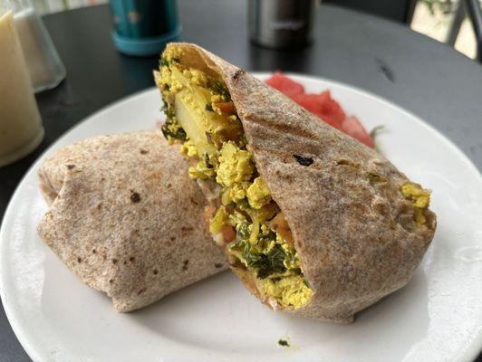 Scrambled tofu wrap, very bland. Wasn't a fan of the chunky potatoes.