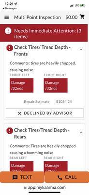 Halterman's Toyota This is a picture of the price do after telling me that I needed to brand new tires.