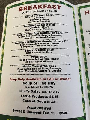 Breakfast menu as of 7-24-24