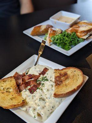 Clam chowder beer cheese pretzel dip.  Most amazing fresh food locally