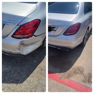 Rear End Damage Before and After.