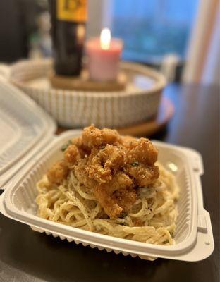 Coconut Cream Linguine with Fried Shrimp is soooo good!!!!