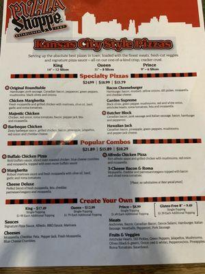 Front of menu