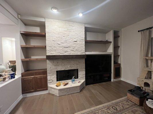 Custom built shelving and cabinetry for living room