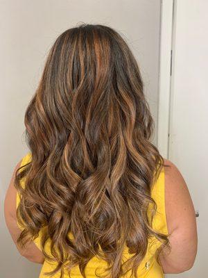 Balayage, tone, and haircut