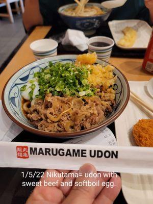 Nakutama udon sweet beef with soft boiled egg. 1/5/22