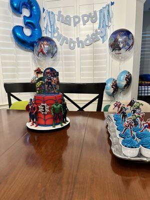 3rd Birthday Superhero cake and cupcakes