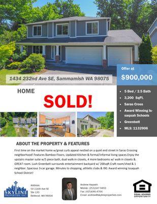 Congrats to my sellers in Sammamish!