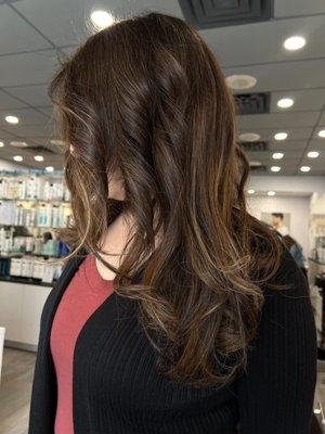 This is the true definition of expensive brunette without a high price. Just a little grey coverage and a trim.