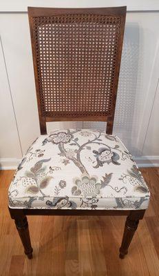 New cane & reupholstered seat