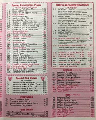 Back of menu - right side zoomed