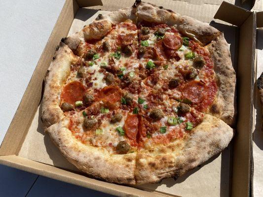 All meat pizza offering from Bari Pizza.