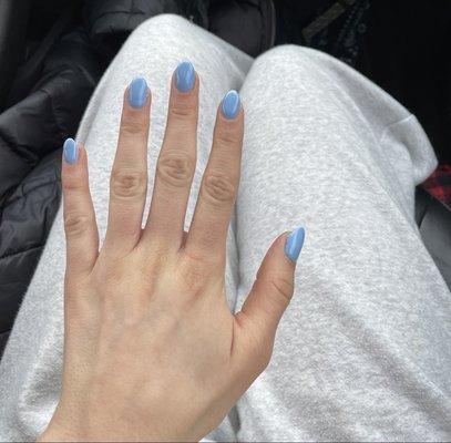 clear dip base with gel manicure on top, light blue