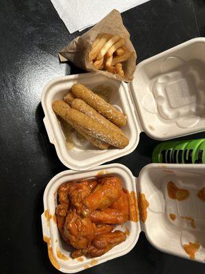 Buffalo traditional wings 8 Wing Combo. With Cheese Sticks  And French Fries