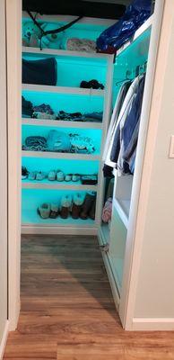 New floor, bedroom closet with LED lights