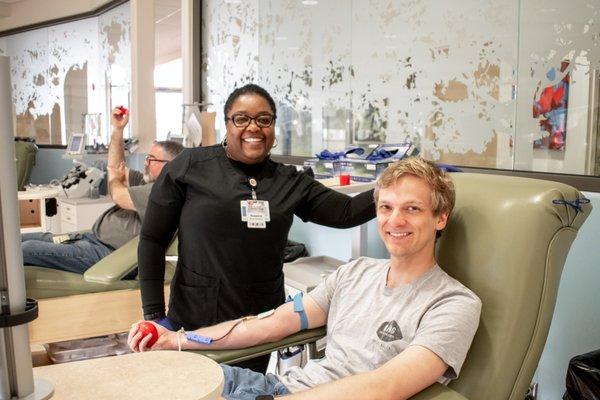 Donor giving blood.