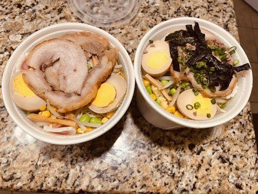 Tonkatsu Ramen with Cha-Shu- moved the seaweed and scallions from the other bowl to mine lol