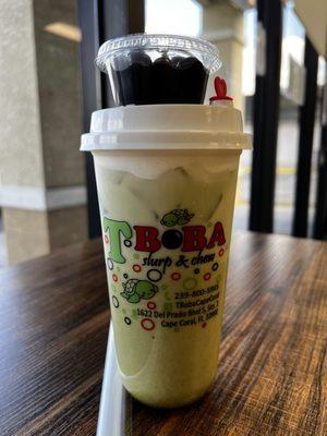 Matcha green tea; boba on the side :) Super good !