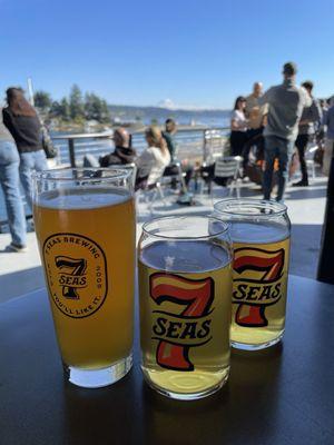 Outdoor patio with gorgeous view of the harbor and Mt Rainier