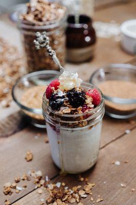 Breakfast Options: Homemade Granola with Berries and Honey