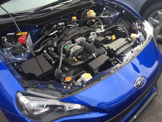 The blue series Subaru BRZ engine bay I looked at in Rockville md