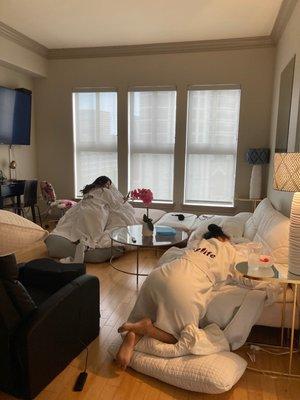 Dr. Jung surgery sisters hanging in their private 2 bedroom high rise apartment