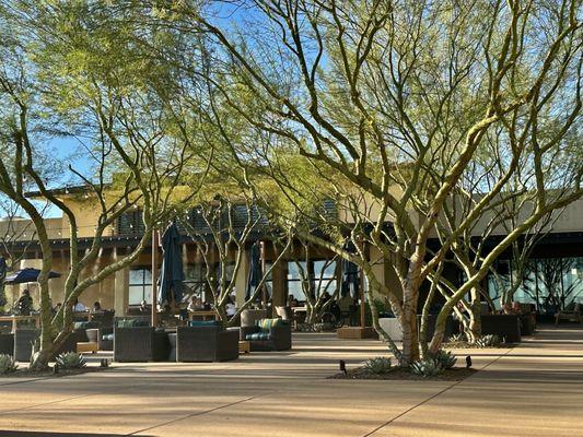 The patio where guests can eat or enjoy drinks.