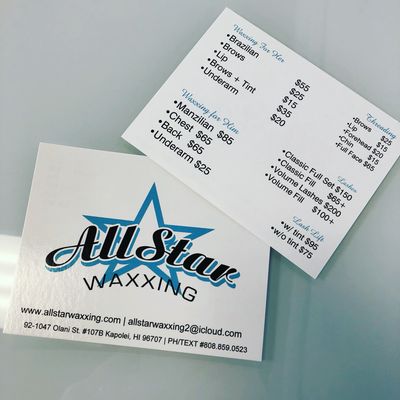 All Star Waxxing Menu for Ko'Olina Location (More to come...)