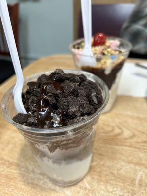 Oreo blizzard and chocolate sundae.