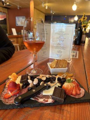 Charcuterie board and I forget what rosé