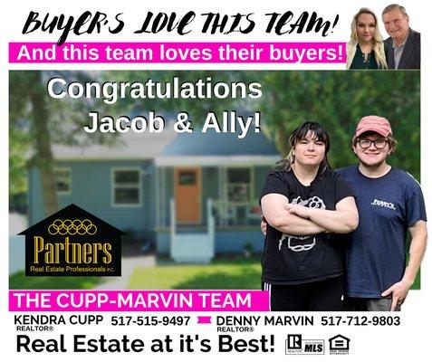 Jacob and Ally closed on the purchase of their home with the Cupp-Marvin Team