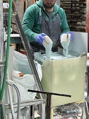 Glazing the inside of mugs