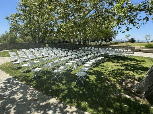 Standard white chairs used for a wedding reception