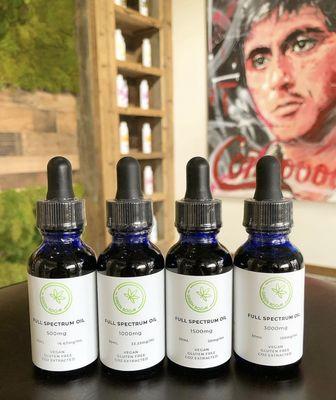 Full Spectrum Tincture oil available in 4 sizes: 500,1000,1500 & 3000mg