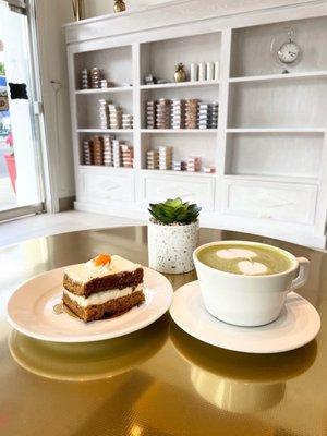 Carrot Cake and Matcha Latte