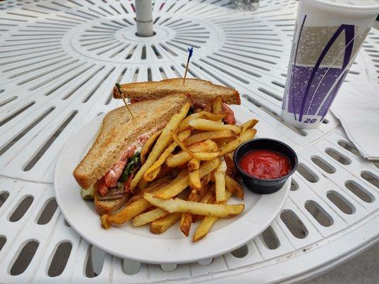 Salmon BLT - pretty good as are the fries.