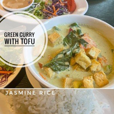 Green Curry with Jasmine rice. Medium spice. Fabulous!