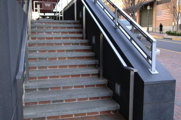 Various flamed granite used outside of Mon Ami Gabi located in Reston Town Center in Reston, Virginia.