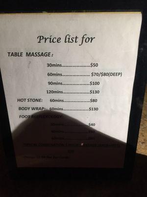 Lighting was terrible but this was the best photo I could get of pricing. Lobby is very dark inside at night.