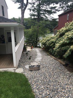 Stone steps and gravel - side porch