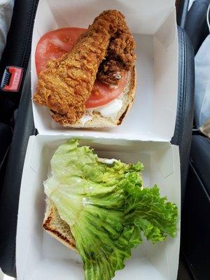 $7 Chicken sandwich  with one small piece of chicken.