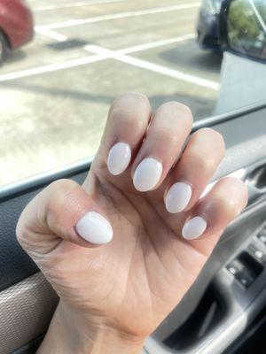 White almond shaped dip nails