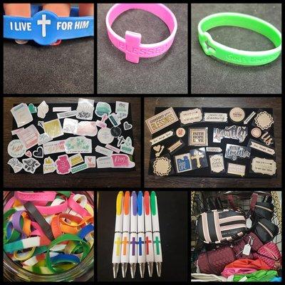 Bracelets, Stickers, Pens, Makeup Bags