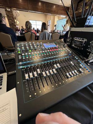 Looking at an audio mixer from a live hybrid meeting at Lake of the Ozarks