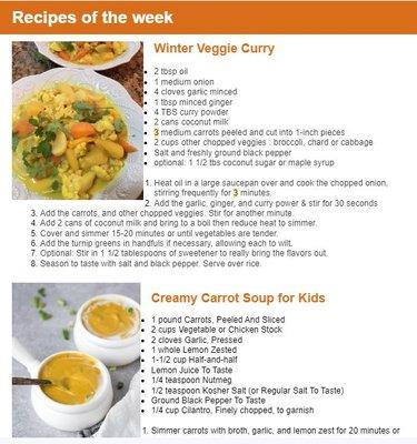 example of recipes that come with your box each week