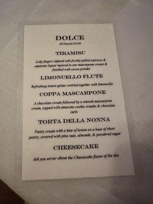 Dessert menu