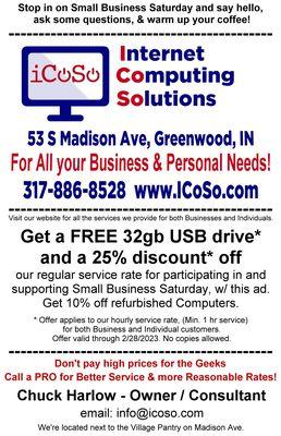 Small Business Saturday offer good thru 2/28/023