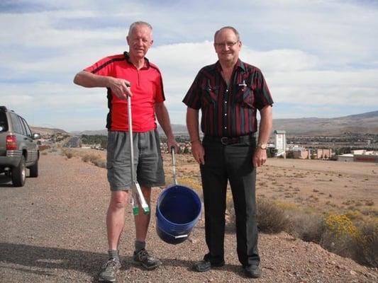 Jay Thiessens with Bruce Osgood who uses his Grappler to clean up the Pyramid Lake Highway.