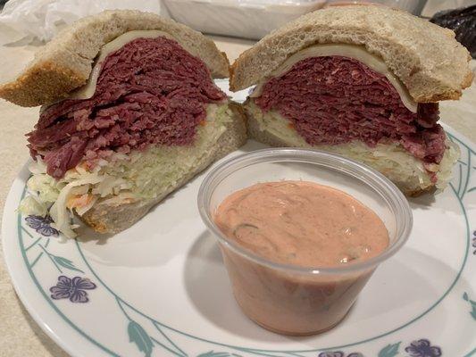 Corned beef with the slaw- bomb sandwich